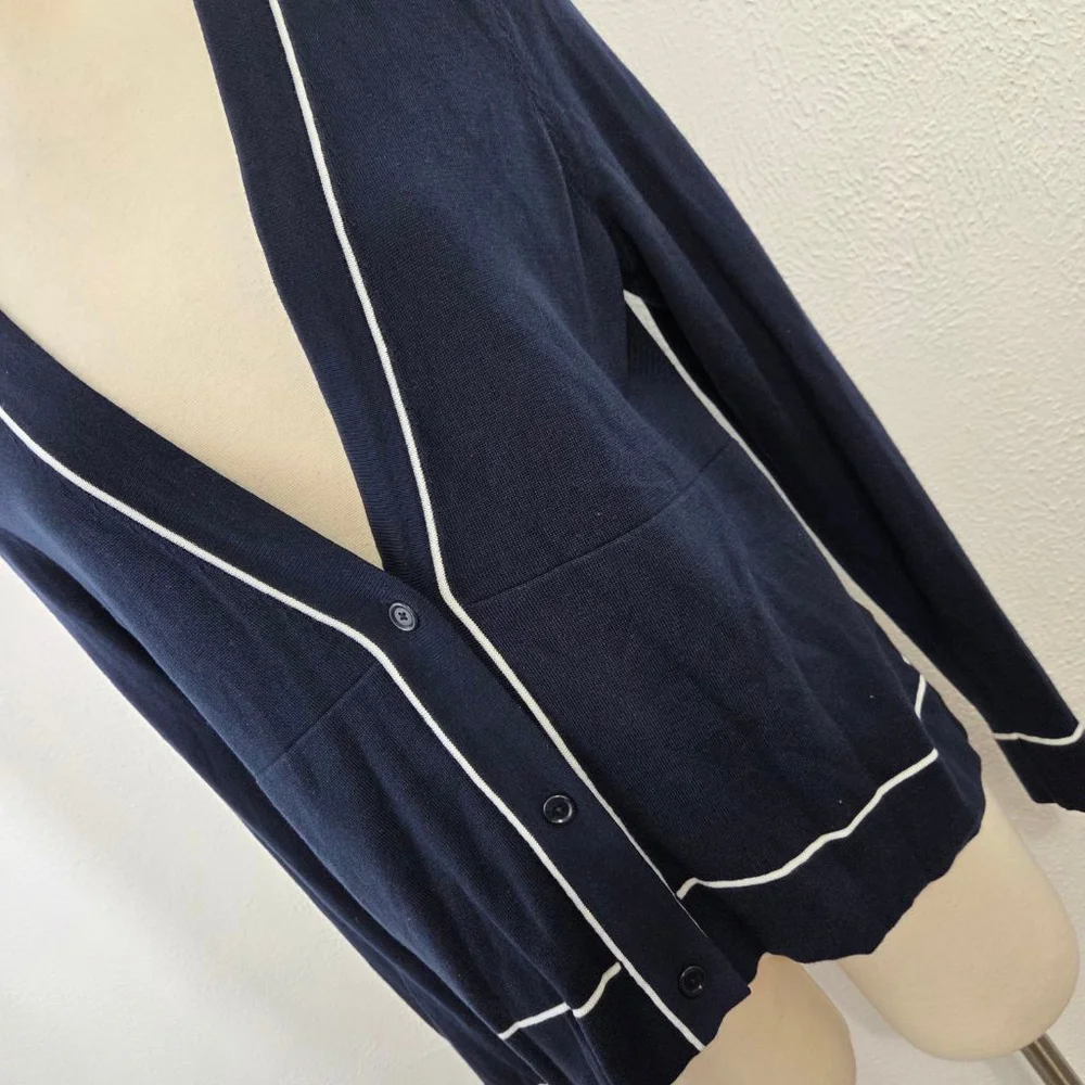 Athleta Lightweight Cardigan sweater navy blue white women's size medium